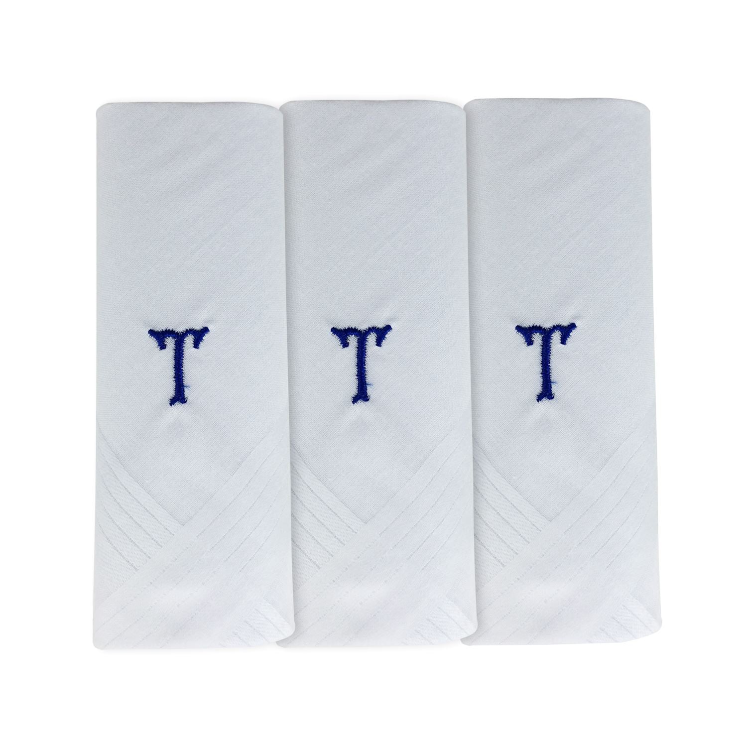 Mens 3 Pack Embroidered Initials Cotton Handkerchiefs